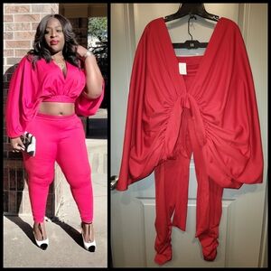 Chic Red Women's Jumpsuit Set